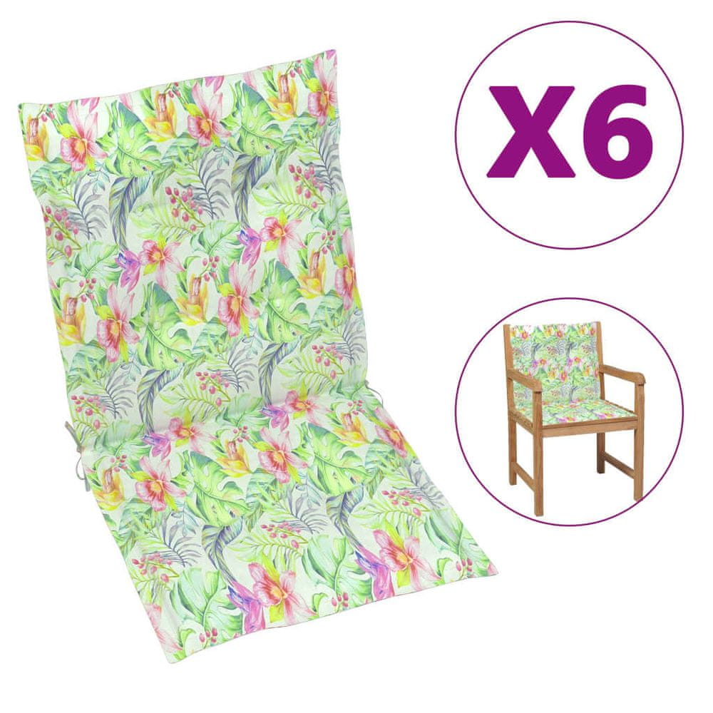 Vidaxl Podložky na záhradné stoličky 6 ks, vzor s listami 100x50x4 cm